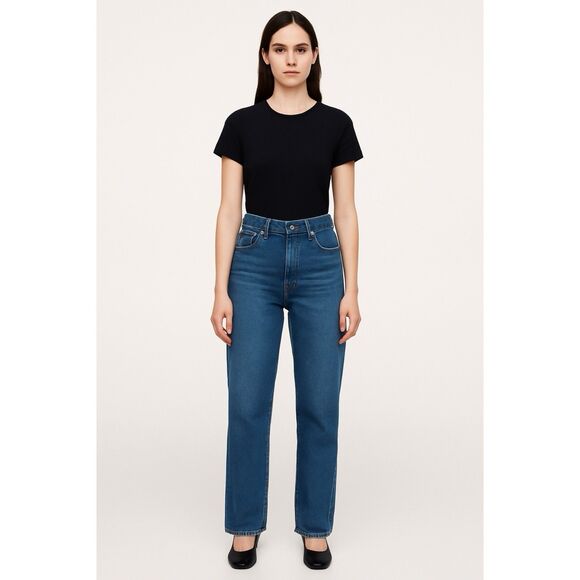 Re/Done Jeans Women's 34 Bay Fade Med Wash Straight Leg Button Front NWT - Picture 1 of 16